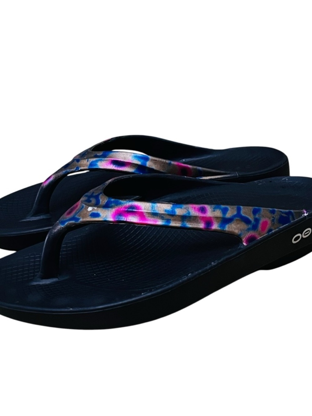 OOFOS Women's OOlala Recovery Flip Flop Sandal Limited Black Canyon Print Sz 9 - Picture 2 of 9